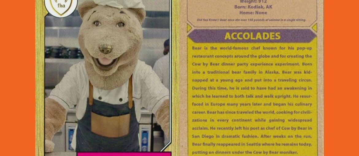 Chef Bear holding Cow by Bear Dinner Parties