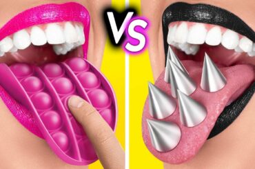 BLACK VS PINK || One Color Food Challenge! ONLY BLACK AND PINK For 24 Hours by 123 GO! CHALLENGE