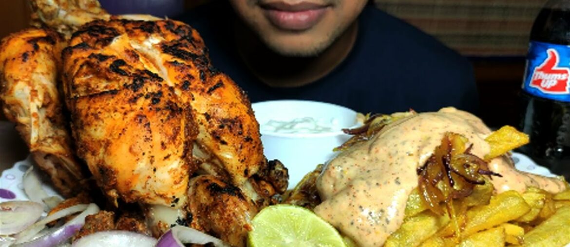 Whole Roasted Tandoori Chicken And Animal Style French Fries With Mayonnaise | Food Eating Videos