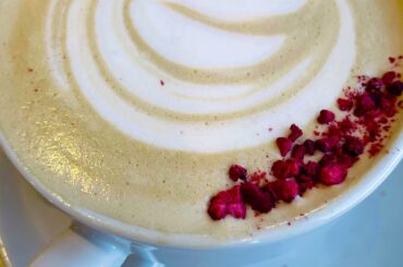 Delicious food and latte at French Cafe Sunday brunch