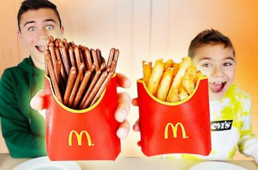 REAL FOOD VS CHOCOLATE FOOD CHALLENGE - Happy Meal Chocolate French Fries