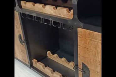 industrial style metal wood wine cabinet