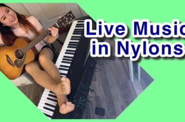 Music in Pantyhose, Live Stream Piano Guitar in Nylons Tights Hosiery, Wine and Chat