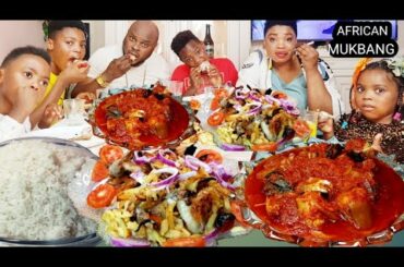 OMG WE ARE EATING AGAIN DELICIOUS AFRICAN FOOD | FRENCH FRIES CHICKEN WINGS RICE & STEW WITH MY FAM