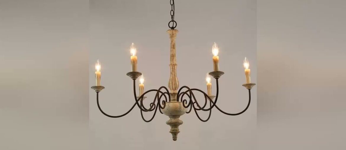 Weekly Top LALUZ Farmhouse Chandelier, French Country Chandelier for Dining Room, White Distressed