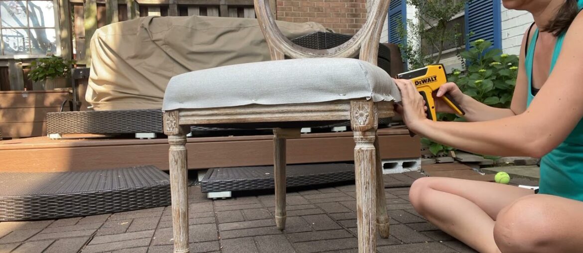 Reupholstering a French provincial dining chair.