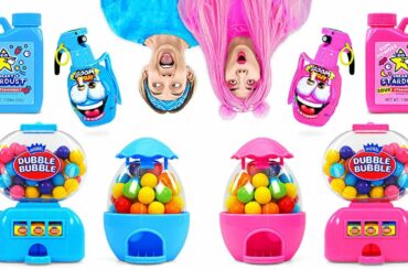 COLOR CHALLENGE! EATING ONLY ONE COLOR FOOD FOR 24 HOURS || Last To STOP Pink VS Blue 123 GO! TRENDS