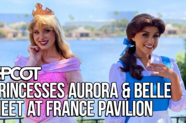 Princesses Aurora And Belle Distanced Meet At Epcot France Pavilion