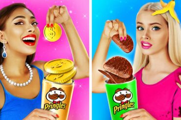 RICH FOOD VS POOR FOOD | Eating Expensive Giant Burger & Cheap Cake! Epic Battle by RATATA CHALLENGE