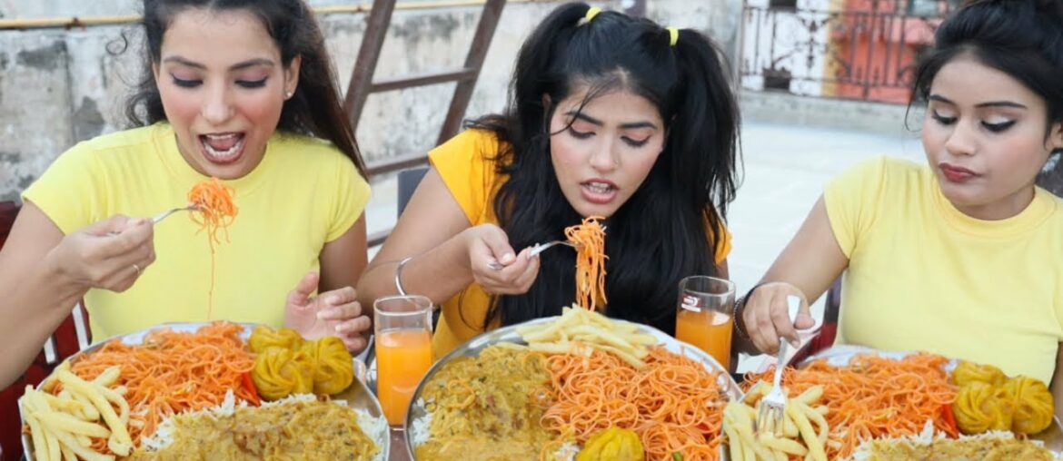 Momos, Spicy Noodles, French Fries and Kadhi Chawal Eating Challenge | Food Challenge