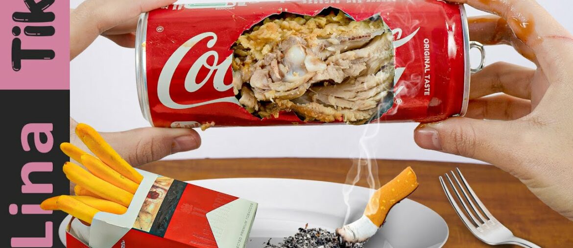 Eating CIGARETTE French fries and COCA Fried Chicken - ASMR Food Mukbang Animation