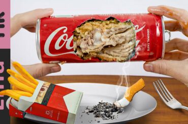 Eating CIGARETTE French fries and COCA Fried Chicken - ASMR Food Mukbang Animation