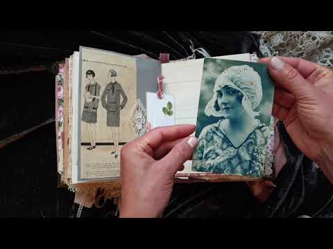 Ladies' delight – leather-covered junk journal with antique French laces and ephemera – NO WORDS Ladies' delight - leather-covered junk journal with antique French laces and ephemera - NO WORDS