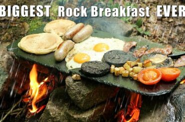 Biggest Bushcraft Breakfast cooked on a Rock in the Rain