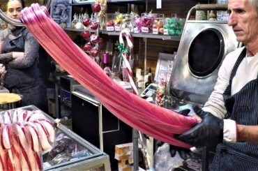 Street Food in Nice, France. Huge Sausages, Raclette, Socca, Churros, Crepes, Handmade Candies