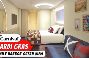 Carnival Mardi Gras | Family Harbor Ocean View Stateroom Full Walkthrough Tour & Review 4K