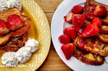 How to make French toast !!!! Quick and easy Recipe. With Whipped cream & Strawberries.