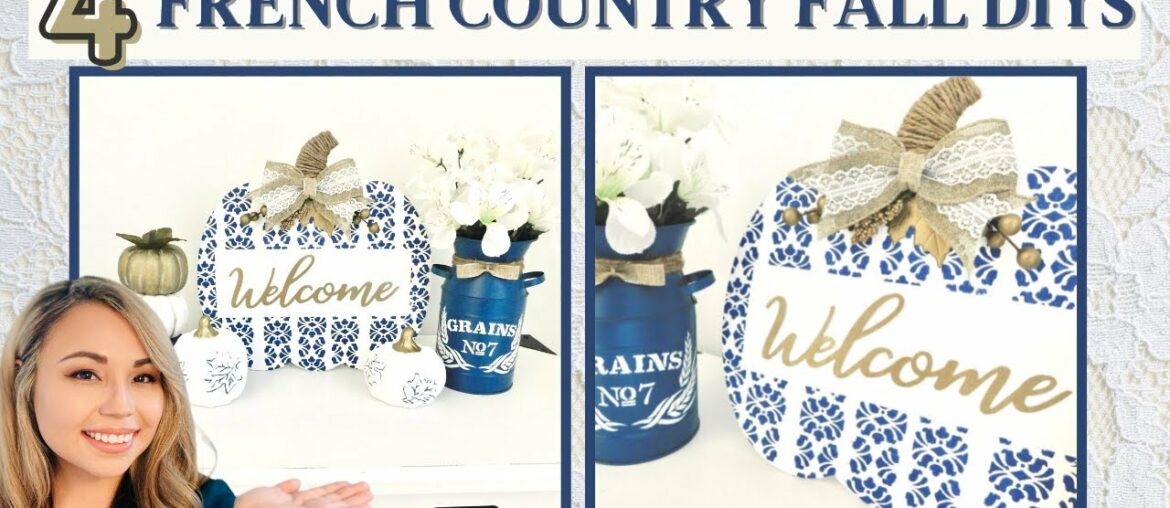 4 Vintage French Country Fall DIYs | Unique Fall Decor | Navy Blue, White, & Gold Fall Decor