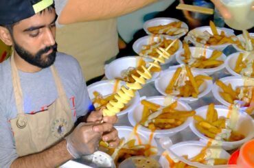 Spiral Fried  Potato | Tornado Potato | Crispy French Fries At Street Food Of Karachi Pakistan