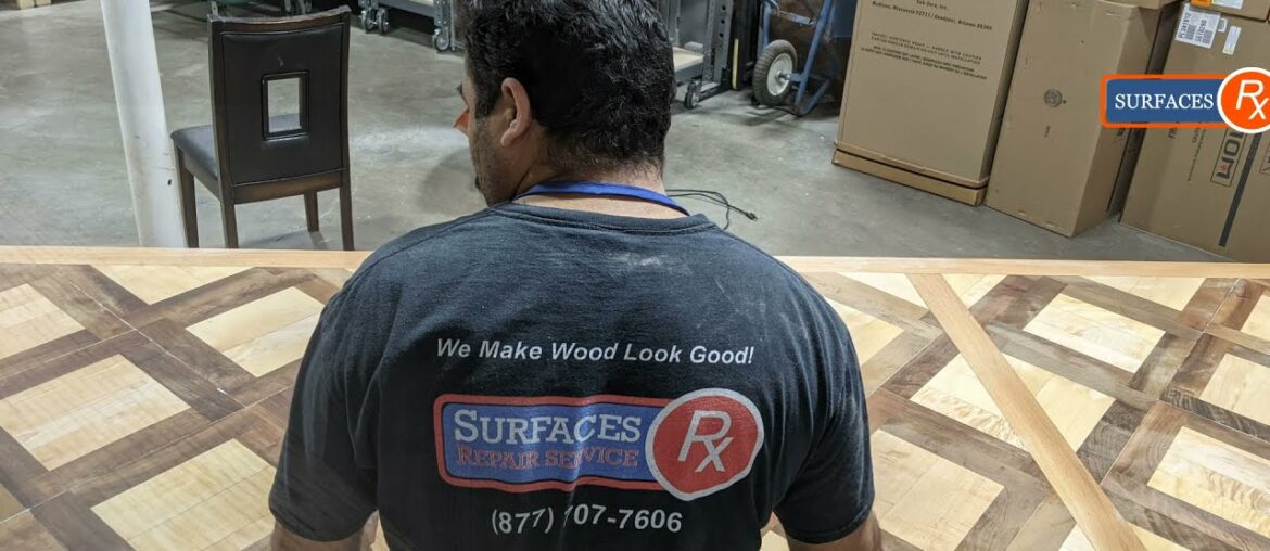 Surfaces Rx Dining Room Table Refinishing - Antique Solid French Oak Parquet