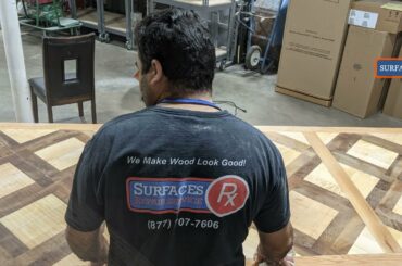 Surfaces Rx Dining Room Table Refinishing - Antique Solid French Oak Parquet