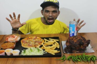 FULL GRILL CHICKEN WITH MEDUM PIZZA EATING SHOW AND FRENCH FRY | Food Fight | Hungry Balok | #asmar