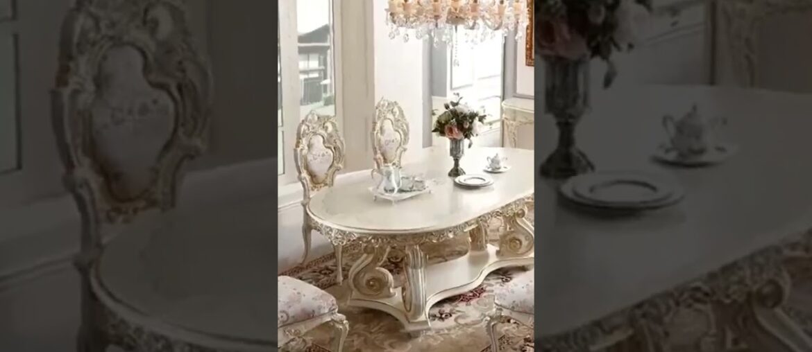 OE-FASHION luxury classic style white paint Louis style French Italy dining table and chairs