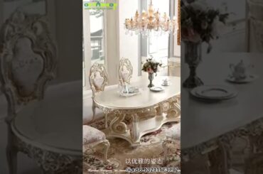 OE-FASHION luxury classic style white paint Louis style French Italy dining table and chairs