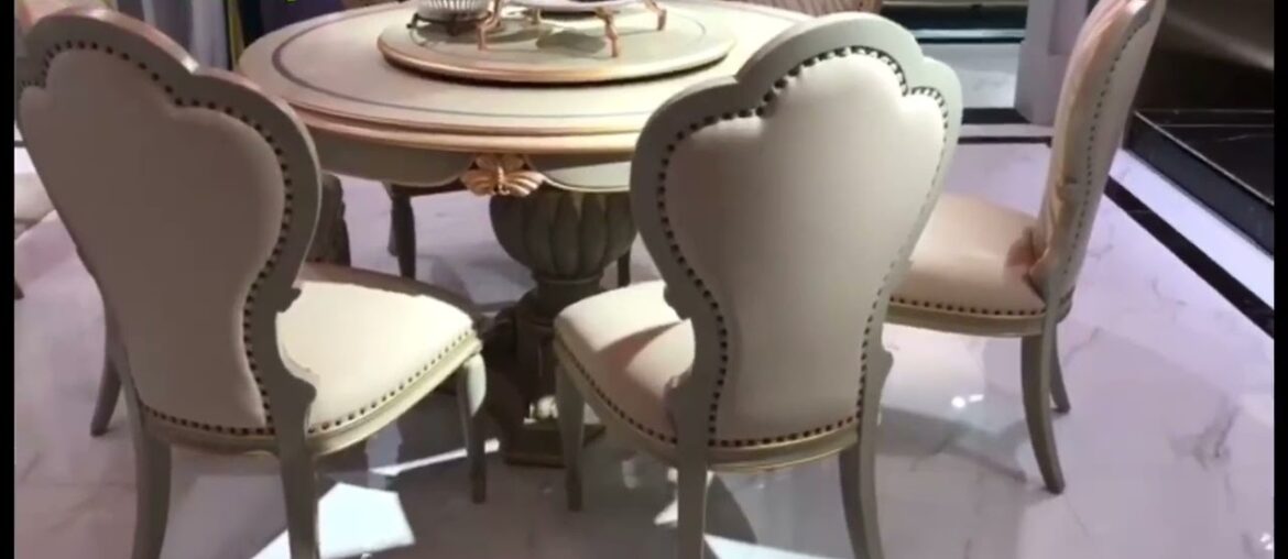 OE-FASHION hot luxury French light green round dining table and chairs set dining room furniture