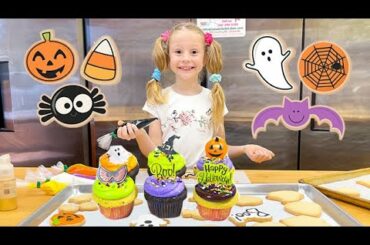 Nastya decorates cupcakes for Halloween