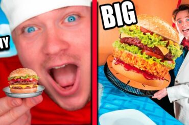 Tiny Food Vs BIG FOOD Box Fort Restaurant Challenge!