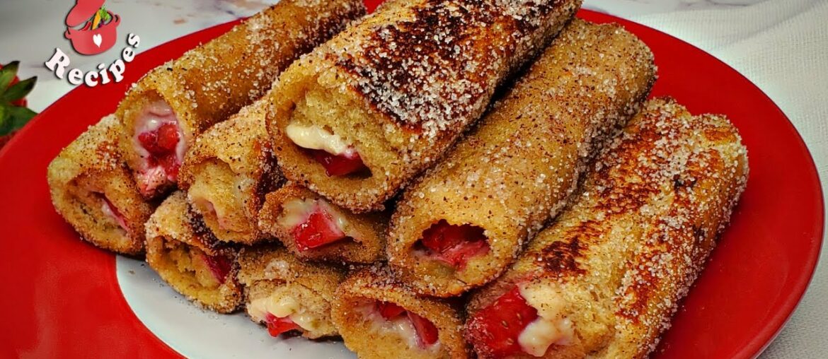 How to make Strawberry Cheesecake French toast rolls |Toast Rolls !| tutorial by Syrian Recipes. How to make Strawberry Cheesecake French toast rolls |Toast Rolls !| tutorial by Syrian Recipes.