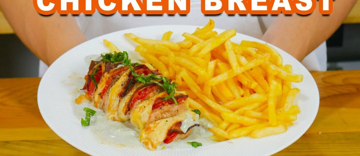Stuffed Chicken Breast With Blue Cheese Sauce And French Fries | Trendy Recipes Stuffed Chicken Breast With Blue Cheese Sauce And French Fries | Trendy Recipes
