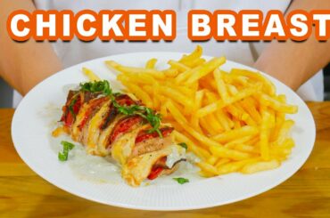 Stuffed Chicken Breast With Blue Cheese Sauce And French Fries | Trendy Recipes