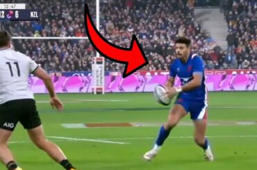 French fly-half Roman Ntamack DUMMY PASS splits All Blacks defense to score try and extend lead!