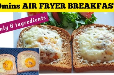 Quick Air fried Cheesy Egg On Toast Recipe // Easy Air Fryer Breakfast . How to make Egg Toast.