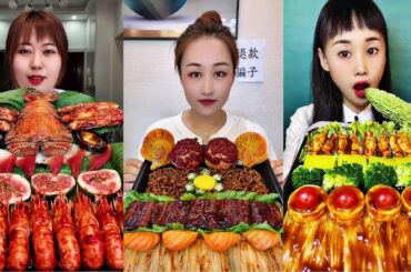 Fast Eating Gourmet Plate Challenge | Mukbang Seafood, Noodles, Enoki Mushroom, Fruits, Desserts