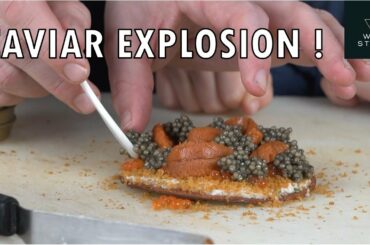 3* Chef Gert De Mangeleer prepares "Flatbread Caviar Explosion" with caviar, sea urchin, eel & sole