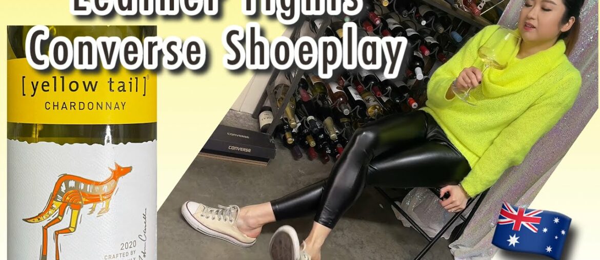 Shoeplay Wine Tasting – Converse Sneakers Dangle, Leather Tights, Legs Feet Model Shoeplay Wine Tasting - Converse Sneakers Dangle, Leather Tights, Legs Feet Model