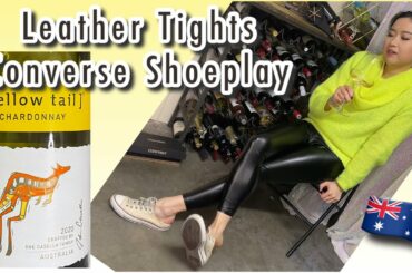 Shoeplay Wine Tasting - Converse Sneakers Dangle, Leather Tights, Legs Feet Model