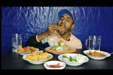 beef biryani with batter chicken and chicken fry and french fries | food eating videos |#hanif nayon