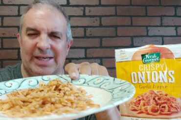 Fresh gourmet, crispy onions burger and salad topping food review