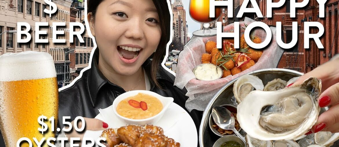 NYC HAPPY HOUR FOOD TOUR! CHEAP Sushi Rolls & FRESH Oysters in New York