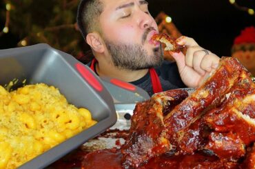 BABY BACK RIBS + BUFFALO MAC N CHEESE MUKBANG EATING SHOW