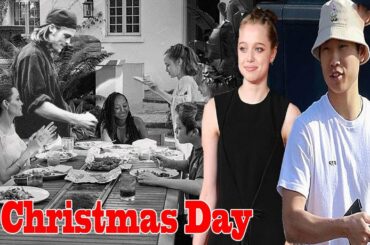 Angelina Jolie, Brad Pitt and their children having dinner together at home on Christmas Eve