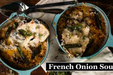 French Onion and Shallot Soup with Roasted Mushrooms