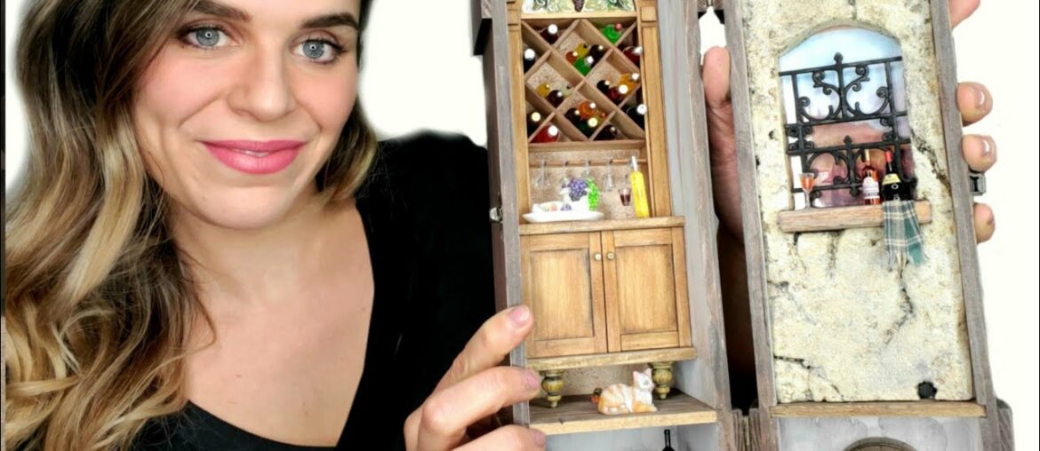 DIY Wine Box Dollhouse Miniature Kit | How To | 1:12 Scale Furniture, Wine Glasses, Cat & Mouse