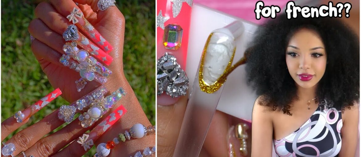 NEW YEAR NEW NAILS! Flashy French Cute Pink Glow Blinged Out Set