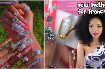 NEW YEAR NEW NAILS! Flashy French Cute Pink Glow Blinged Out Set