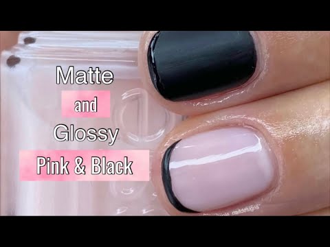 MATTE AND GLOSSY PINK AND BLACK FRENCH MANICURE TUTORIAL MATTE AND GLOSSY PINK AND BLACK FRENCH MANICURE TUTORIAL